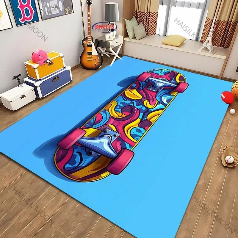17 estilos legal skate impressão grande área tapete, casa sala de estar crianças quarto decoração tapetes crianças jogar antiderrapante tapete presente - Image 1