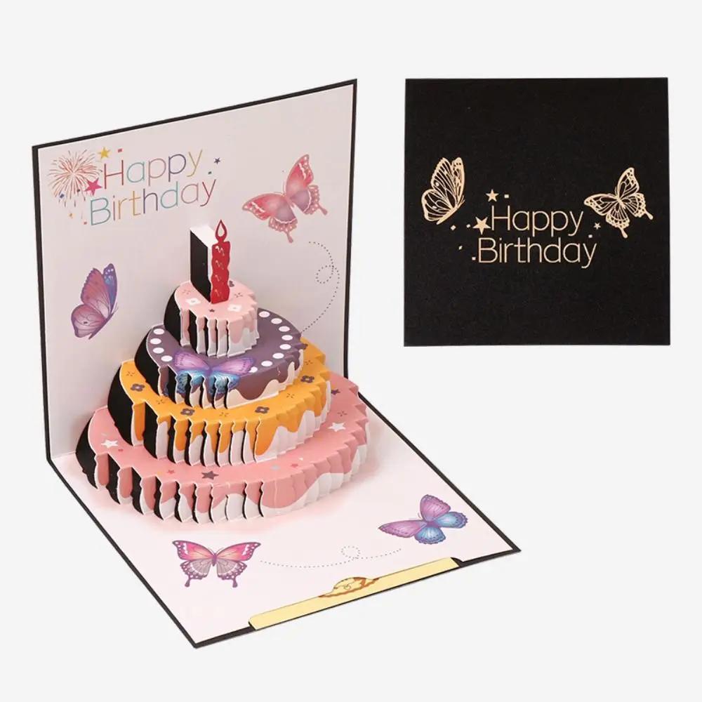 Em branco Fold Convite Cartões Postais, Cartão de presente do feliz aniversário, 3D Pop Up Cartão Postal, Amigo caloroso, Festa de crianças, Casamento, Decorativo - Image 1