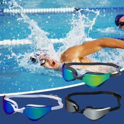Óculos de natação profissional para adultos, hd, anti-fog, galvanoplastia, máscara de silicone, impermeável, lente grande angular, pára-sol, anti-reflexo - Image 2