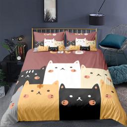 Gato dos desenhos animados conjunto de capa de edredão para animais de estimação gato capa de edredão bonito gatinho neon luz gato conjunto de cama 3d amante do gato colcha capa 2/3pcs - Image 2