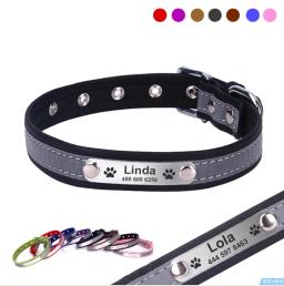 Coleira de couro personalizada para cães e gatos, Tag ID gravado personalizado, Coleira reflexiva para cachorro, cães grandes, acessórios para animais - Image 1