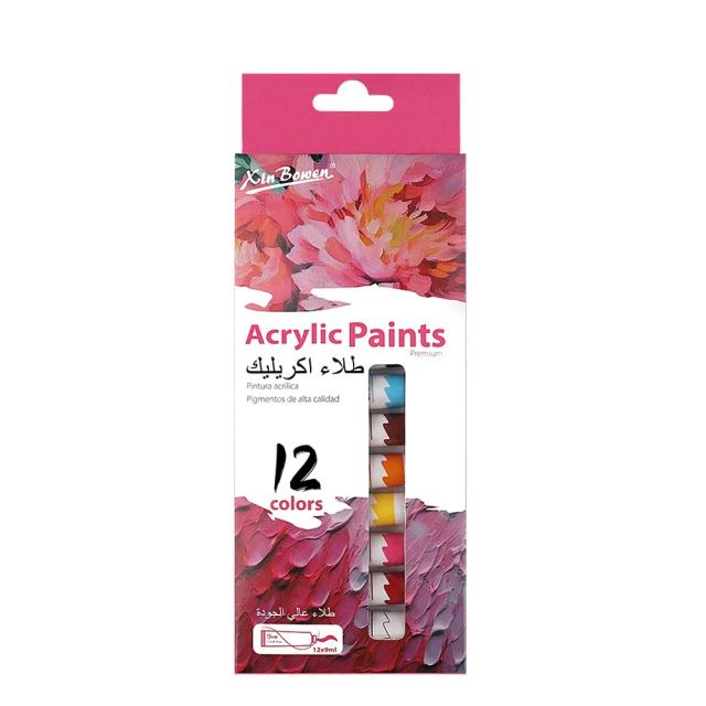 Tinta Acrílica Impermeável para Iniciantes com 12 Cores em Tubos de 9ml - Perfeita para Pintura em Lona e Projetos Artesanais