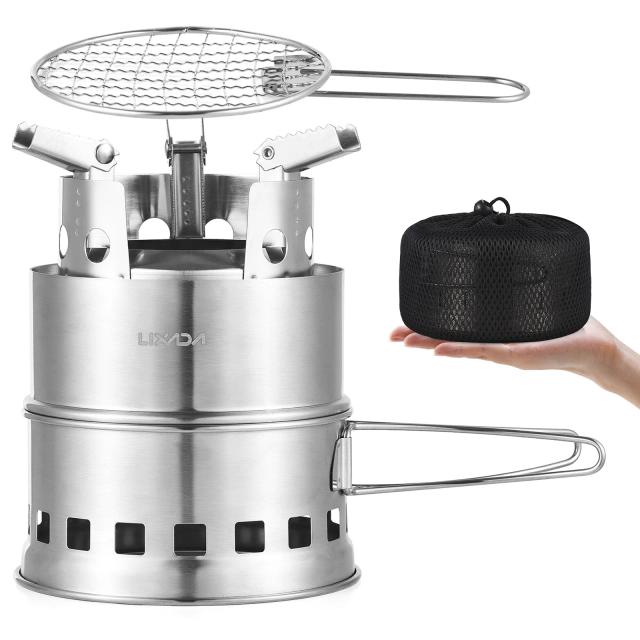 Fogão de Acampamento Portátil Dual: Ideal para Sobrevivência, Piqueniques e Churrascos ao Ar Livre com Queima de Madeira e Álcool