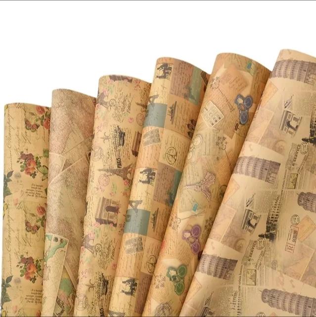 Papel de Presente Vintage Impresso 6 Peças para Artesanato e Decoração