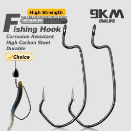 Ganchos de minhoca ewg, 9km, 25 ~ 100 peças, gancho de baixo com curvatura em v, gancho de pesca de lacuna larga, não offset para água salgada e equipamento de táxis de água doce - Image 1