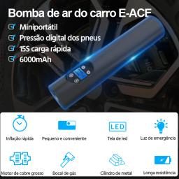 E-ACE compressor de carro 6000mah bomba de bateria 12v 150psi sem fio/com fio portátil pneus inflator bomba injetor ar para bicicleta bola moto - Image 2