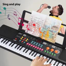 Teclado Eletrônico com Coluna Dupla, 61 Teclas, Piano, Instrumento Musical, Microfone, Música, Score Stand, 16 Tons, 10 Ritmos, 6 Demo - Image 3
