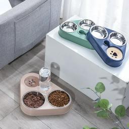 Alimentador automático para animais de estimação com fonte de água para cães e gatos tigela de comida, carrinho duplo levantado, tigelas de prato para gatos, 3-em-1 - Image 3