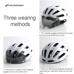 Capacete de bicicleta masculino feminino óculos de sucção magnética capacete de bicicleta com luz traseira recarregável usb capacete de ciclismo moldado integralmente - Image 6