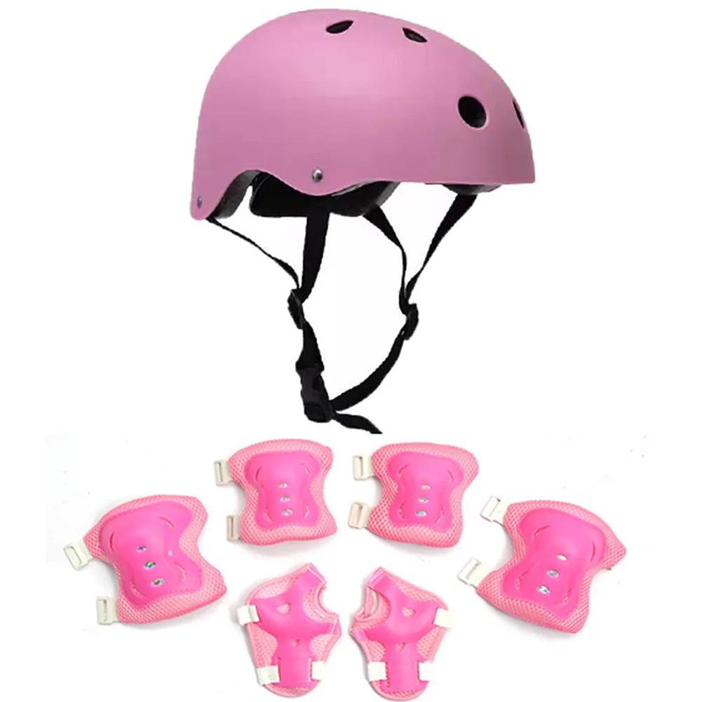 7 pçs/set crianças conjunto de equipamentos de proteção meninos meninas tamanho ajustável capacete com joelheiras cotovelo guardas de pulso para skate ciclismo - Image 1