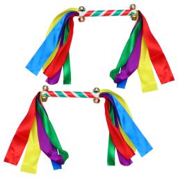 2 pçs adereços de ginástica cheerleader pom pom pompom cheerleading pompons fita design - Image 5