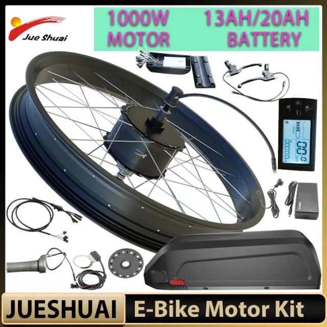 Kit Completo para Conversão de Bicicletas Elétricas: Cubo Traseiro, Roda e Garfo para Fatbikes Aro Largo 48V 1000W Para 20" e 26" com Eixos de 170mm e 190mm