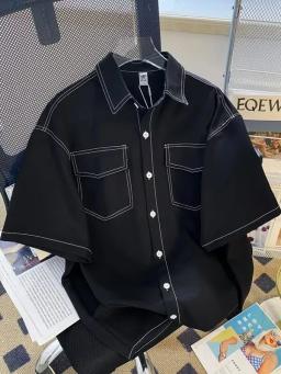 Csa masculina de manga curta estilo retro de hong kong, verão 2024, ajuste solto, casual, design de meia manga, moda ul... - Image 1