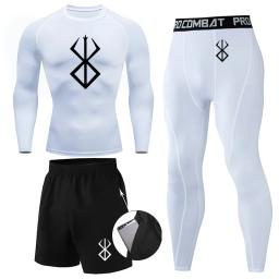 Conjuntos de Compressão Atlética Anime Berserk Print masculino, Treino de ginástica, Ternos Fitness, Rash Guard Camisola, Tops, Calças, Shorts, 3 pcs - Image 3