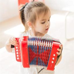 Mini acordeão para crianças, instrumentos musicais, 3 botões de ar, rosa, vermelho, branco, criança, crianças, crianças, iniciantes, 10 chaves - Image 3