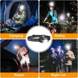 Portátil LED Sensor Farol, luz forte, USB recarregável, lanterna principal, ao ar livre, camping, pesca, lanterna de emergência - Image 6