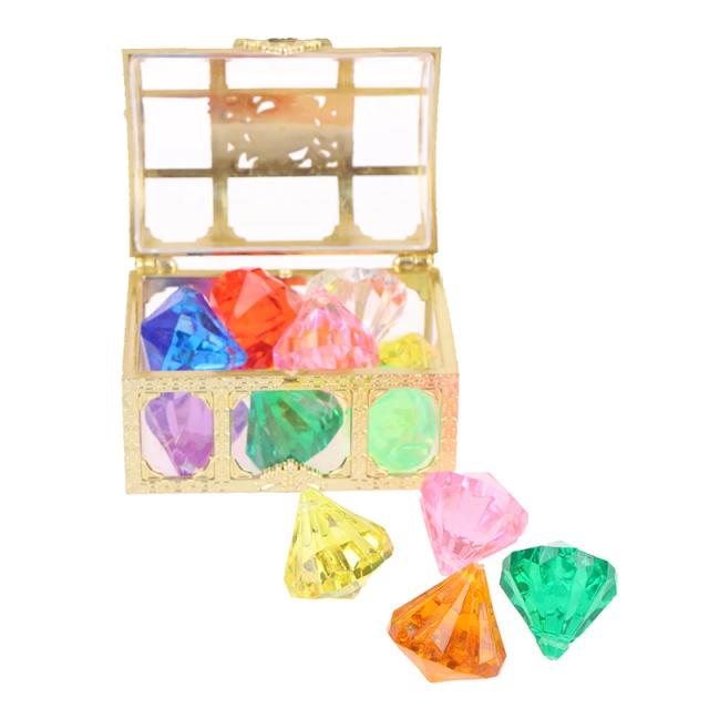 Mergulho Gem Pool Toy Box: Diversão Aquática com 10 Diamantes Coloridos Grandes e Caixa de Tesouro Pirata para Crianças