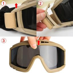 Óculos táticos à prova de vento e poeira, Airsoft, motocross, motocicleta, montanhismo, CS, proteção segura, tiro, 3 lentes - Image 4
