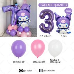 Kit de balão de decoração temática Sanrio Kuromi, roxo, número 1-9, festa de aniversário para menina, 32 ", 31pcs - Image 5