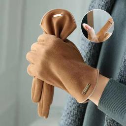 Luvas impermeáveis de couro PU para homens, luvas touch screen, condução quente de cashmere, marrom, novo, inverno - Image 1