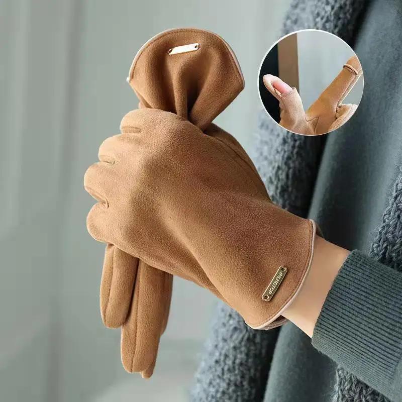 Luvas impermeáveis de couro PU para homens, luvas touch screen, condução quente de cashmere, marrom, novo, inverno - Image 1