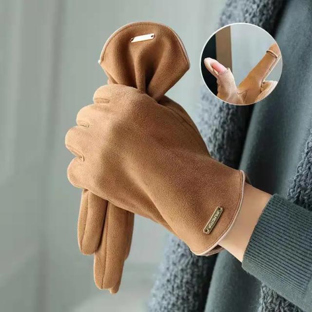 Luvas de Inverno Impermeáveis de Couro PU para Homens com Touch Screen e Forro de Cashmere Marrom