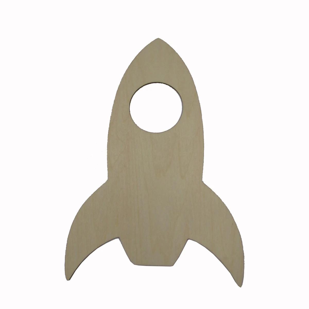Inacabado Navio Foguete Em Branco Forma De Recorte De Madeira, Corte A Laser, Enfeites De Madeira, Espaço Sideral, Decoração Do Partido, DIY Artesanato Suprimentos - Image 1