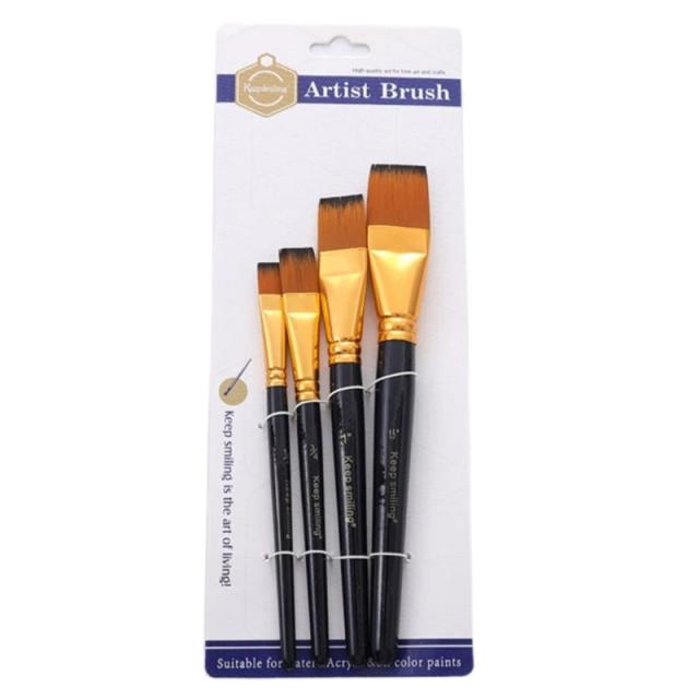 Conjunto de 4 Pincéis de Cabeça Plana para Pintura em Aquarela e Arte