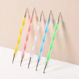 Ponto duplo espiral acrílico lápis conjunto, marcadores pintura escova Rinser, pintura da linha e Nail Art mistura escova, 5 pcs - Image 1