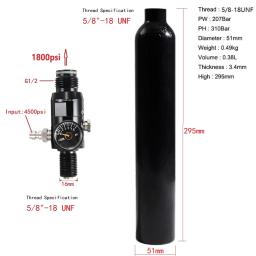 Garrafa do cilindro do ar comprimido, UNF Air Bottle, tanque de alumínio, válvula reguladora, CO2, 3000Psi, 200Bar, 0.38L, 5/8 "-18 - Image 2