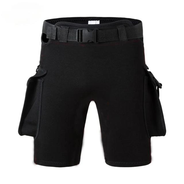 Shorts de mergulho unissex de neoprene de 2,5 mm com bolso e cinto ajustável para conforto e aquecimento em atividades subaquáticas