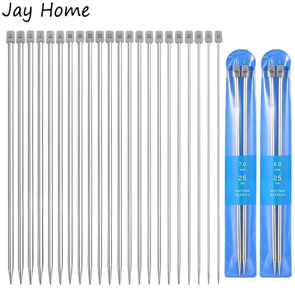 Agulhas de tricô de aço inoxidável para camisola, conjuntos de gancho de crochê reto, 22PCs, 2mm-8mm, 25 cm, 35cm - Image 1