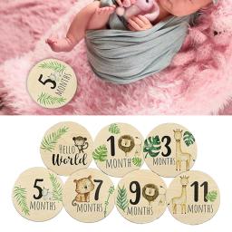 Cartões Milestone Mensais de Madeira para o Crescimento do Bebê, Rodada Photo Prop, Discos para o Crescimento Recém-nascido, 1 a 12 Meses, 7Pcs - Image 2