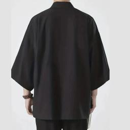 Yukata leve, ponto aberto japonês masculino, quimono, cardigã preto, manga 3/4, roupa casual para férias de verão, moda - Image 3