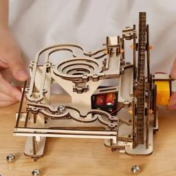 Modelo mecânico Ciência Maze Assembly Presente para crianças, 3D Puzzles de madeira, Catapulta Elétrica Track Device, Marble Run Set, Novo - Image 2
