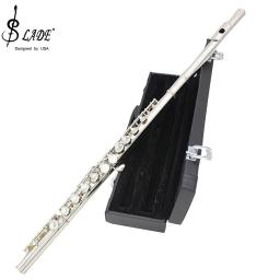 Cupronickel banhado a prata flauta de concerto, C instrumento de flauta, transversal com caixa E chave, luvas, pano de limpeza, 16 furos fechados - Image 2