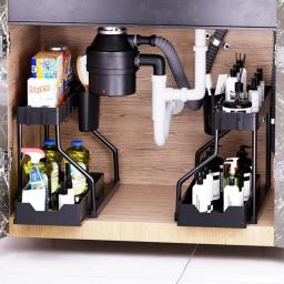 Sob Pia Organizador De Armazenamento com Deslizante Gaveta, Multipurpose Rack, Banheiro e Cozinha Armário, 2 Tiers - Image 1