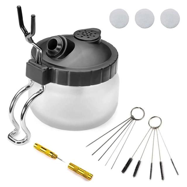Kit Completo de Limpeza para Pistolas de Pulverização com Suporte, Tanque de Vidro, Agulhas e 4 Escovas Especializadas