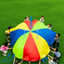 2m/6m diâmetro crianças ao ar livre trabalho em equipe jogo prop arco-íris paraquedas brinquedos salto saco salto jogar esteira escola atividade puzzle jogo - Image 3