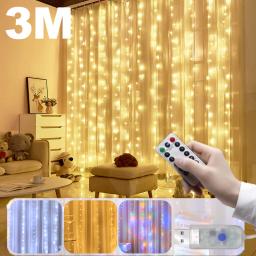 Cortina Garland LED String Lights, Decoração Festival, USB, Controle Remoto, Feriado, Casamento, Fairy Lights for Bedroom, Home, 8 Modos - Image 1