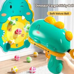 Crianças dos desenhos animados dinossauro pegajoso bola arma brinquedos catapulta alvo dardo placa atirar esporte softball brinquedos interativos para meninos meninas presente - Image 1