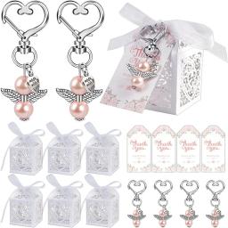 Conjunto de chaveiro de anjo da guarda, 24 peças, com etiqueta de agradecimento, caixas de doces para chá de bebê, casamento, festa de aniversário, decoração, presente - Image 1