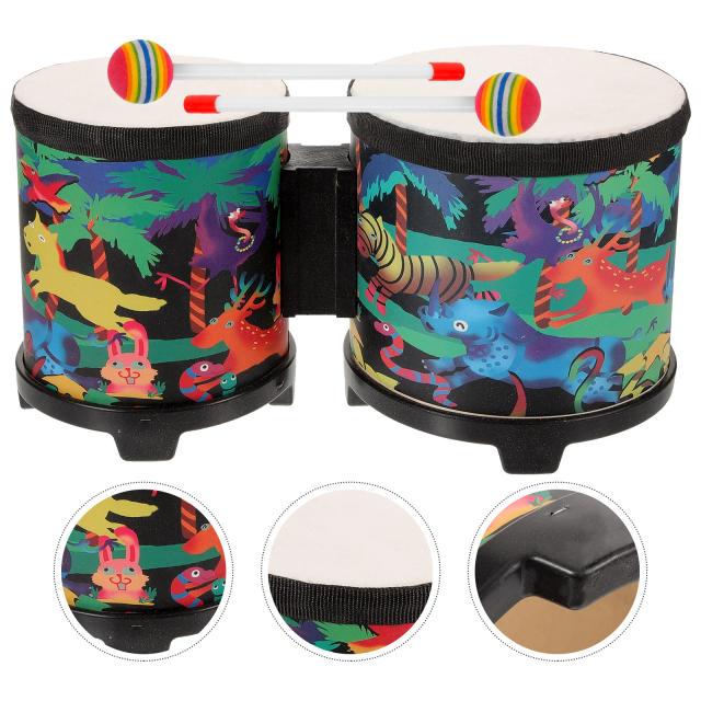 Instrumentos musicais de madeira plástica para todas as idades: bongôs para bebês e bateria para crianças de 9 a 12 anos