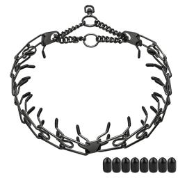 Colar de aço inoxidável ajustável do pico com ponta de borracha do conforto colar de aço inoxidável removível preto do elo do animal de estimação do colar do prong do treinamento do cão do metal - Image 1