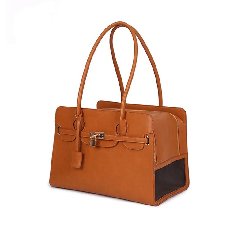 Portátil PU couro pet transportadora saco, bolsa de luxo para filhote de cachorro, gato, viagens, respirável um ombro saco, mochila, pet suprimentos - Image 1