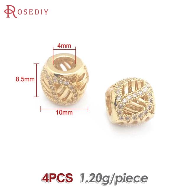 Contas Espaçadoras de Latão e Zircônia 18K Cor Dourada para Joias DIY