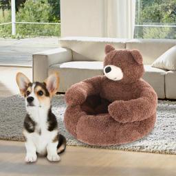 Cama de pelúcia em forma de urso para animais, sofá confortável para cães e gatos, cama de caixa lavável, almofada antiderrapante, sofá quente para animais - Image 2