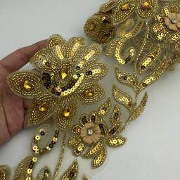Guarnição bordada frisada para o vestuário DIY, projeto do ramo, ofício nupcial do casamento, 4,5 jardas - Image 1