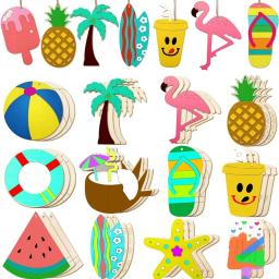 Coco e Flamingo enfeites de madeira, pintura DIY artesanato para crianças, decoração para festas na piscina, presentes suspensos, 12 unid, verão - Image 1