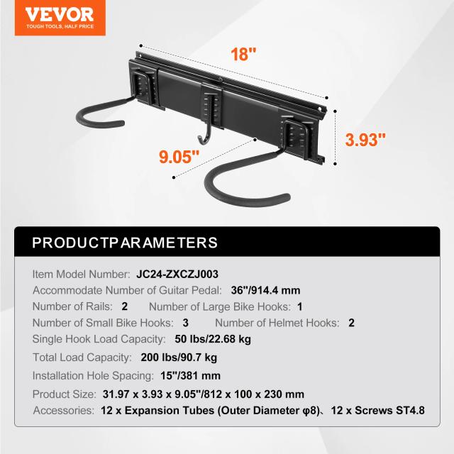 Rack de Armazenamento de Bicicleta Vevor com Suporte para 4 Bicicletas, 2 Capacetes e Ganchos Ajustáveis para Garagem e Casa